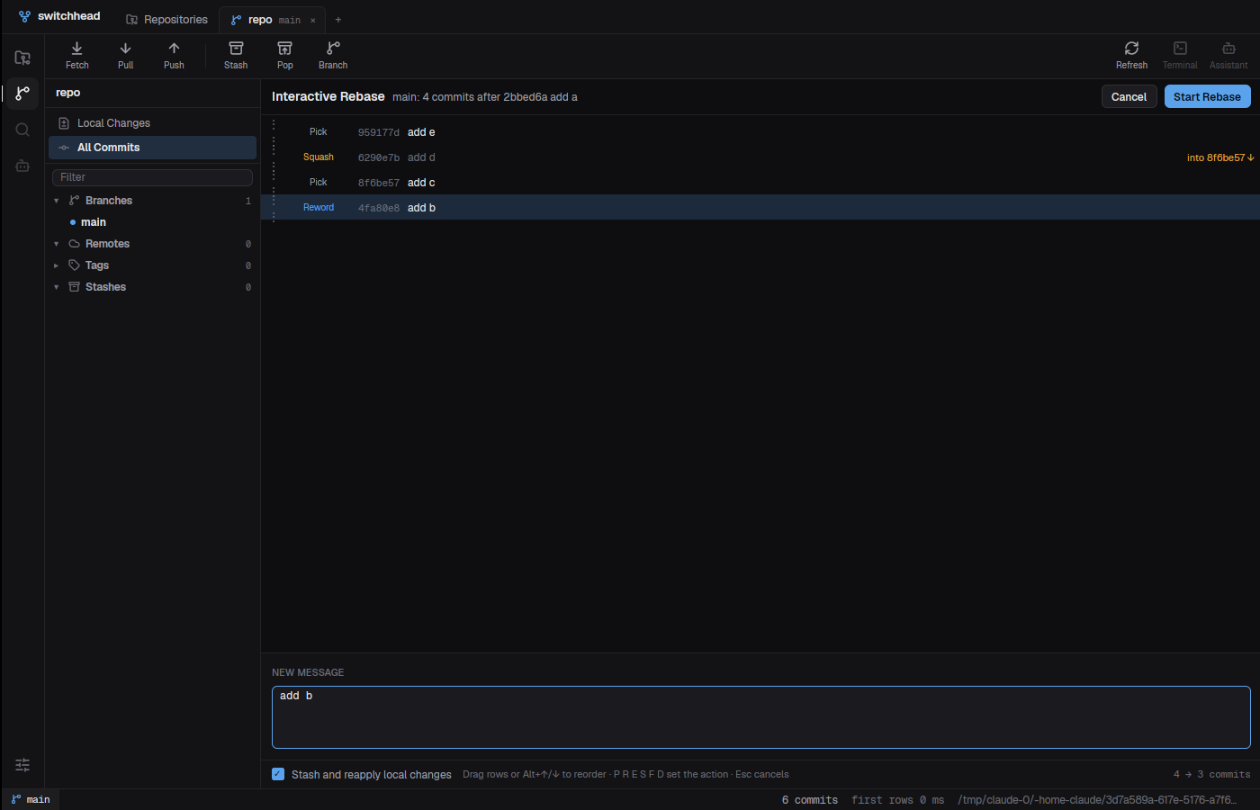 Interactive rebase editor